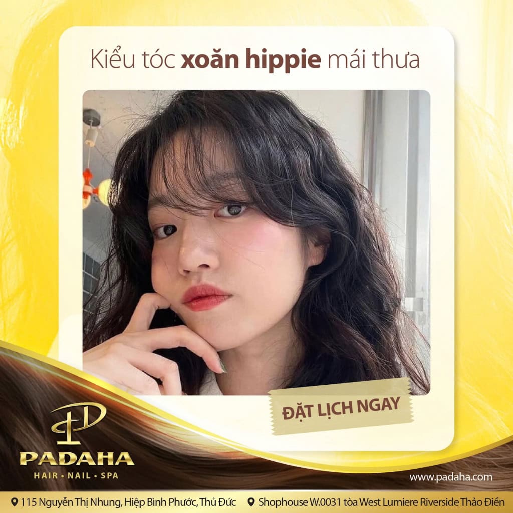 Kiểu tóc uốn xoăn hippie mái thưa